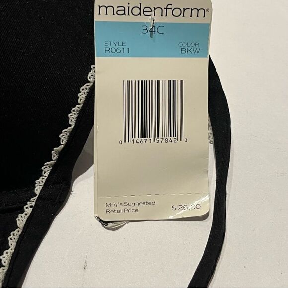 Maidenform Bra Black with white lace trim 34C - Picture 4 of 6